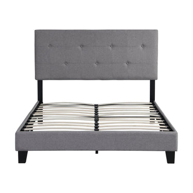 Full Size Upholstered Platform Bed Frame with Modern Button Tufted Linen Fabric Headboard, No Box Spring Needed, Wood Slat Support, Easy Assembly, GreyMUTUKISPACE