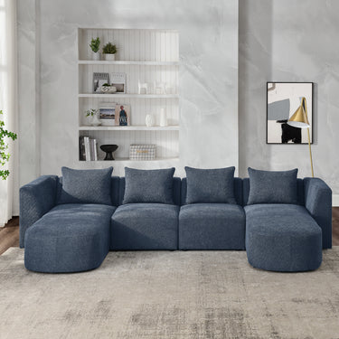 U Shape Sectional Sofa including Two Single Seats and Two Chaises, Modular Sofa, DIY Combination, Loop Yarn Fabric, NavyMUTUKISPACE