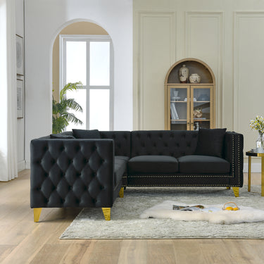 82.2 - Inch Velvet Corner Sofa, L - Shaped Sectional Couch, 5 - Seater Corner Sofas with 3 Cushions for Living Room, Bedroom, Apartment, OfficeMUTUKISPACE
