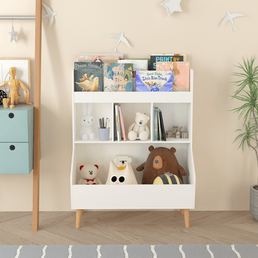 Toy Storage Organizer, Kids Bookshelf and Toy Storage with Legs, Multifunctional Storage Organizer, Children Bookcase for Kids Room, Living Room, Nursery,WhiteMUTUKISPACE