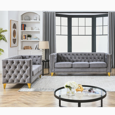 3 - seater + 2 - seater Combination sofa.GREY VELVETMUTUKISPACE