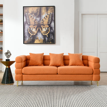 81 Inch Oversized 3 Seater Sectional Sofa, Living Room Comfort Fabric Sectional Sofa - Deep Seating Sectional Sofa, Soft Sitting with 3 Pillows for Living Room,Bedroom,Office.,Orange teddy(W834S00034)MUTUKISPACE