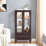 Lighted Glass Curio Cabinet in Dark Cherry, Wine Display Sideboard with Adjustable Glass Shelves, 2 Doors and 1 Drawer, Bulb IncludedMUTUKISPACE