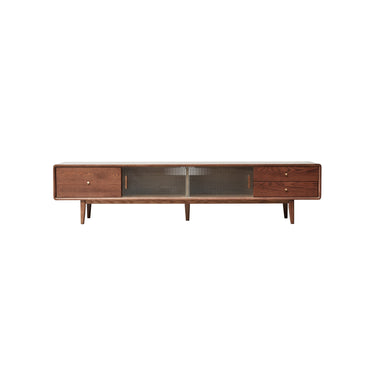 North America A Grade Solid Red Oak TV Cabinet With Glass Doors, Two Drawer Storage Space TV StandingMUTUKISPACE