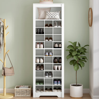 Modern 30 - Cubby Shoe Storage Cabinet, Freestanding Tall White Organizer for Hallway or Bedroom, Contemporary Shoe Console with Ample CapacityMUTUKISPACE