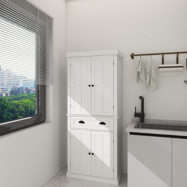 71" Kitchen Pantry Storage Cabinet , with 4 Doors, Drawer, 2 Adjustable Shelves, Freestanding Cupboard for Dining Room Living Room, Laundry - WhiteMUTUKISPACE
