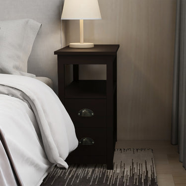 End Table Narrow Nightstand With Two Drawers And Open Shelf - BrownMUTUKISPACE