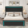 Queen Platform Bed Frame With High headboard, Velvet Upholstered Bed with Deep Tufted Buttons, Adjustable Colorful LED Light Decorative Headboard, Wide Wingbacks,BLACKMUTUKISPACE