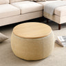 Round Storage Ottoman, 2 in 1 Function, Work as End table and Ottoman, Natural (25.5"x25.5"x14.5")MUTUKISPACE