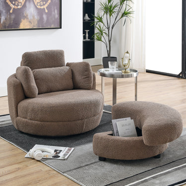 39"W Oversized Swivel Chair with moon storage ottoman for Living Room, Modern Accent Round Loveseat Circle Swivel Barrel Chairs for Bedroom Cuddle Sofa Chair Lounger Armchair, 4 Pillows, Teddy FabricMUTUKISPACE