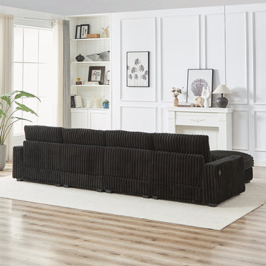 128 - inch Corduroy With Cup Holder Super Large L - Shaped Sofa, Movable Footrest, Four Waist Pillows And Four Back Cushion, With USB Port And T - pyce PortMUTUKISPACE