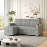 85 Inches Corduroy Sofa Bed, 3 Seater Sleeper Sofa with Storage Chaise, Square Handrail With Two Cup - holder And USB Charge Port, Pull Out Couch for Living RoomMUTUKISPACE
