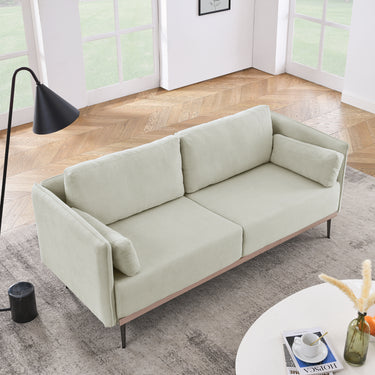 Modern Sofa 3 - Seat Couch with Stainless Steel Trim and Metal Legs for Living Room, Linen BeigeMUTUKISPACE
