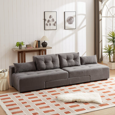 Convertible 3 in 1 Sleeper Sofa and Sectional Sofa with 4 Storage Space for Living Room,Corduroy Couch With 4 pillows,CorduroyMUTUKISPACE
