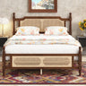 Queen Pine Wood Bed Frame with Rattan Headboard & Footboard and Reinforced Platform SupportMUTUKISPACE