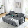 Linen Upholstered Sleeper Sectional Sofa, Shaped Modular Convertible Sofa with Storage Chaise,There are two cup holders in the middle and USB multi - interface function,Pull Out Sleep Couch Bed ,GreyMUTUKISPACE