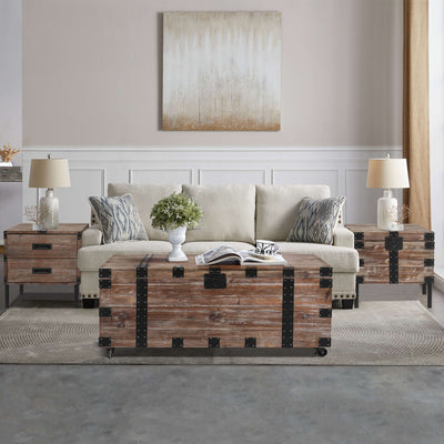 Antique Reclaimed Wood Gray Trunk Table And Side Table S/3 with Large Storage Dress Up Your Liviing RoomMUTUKISPACE