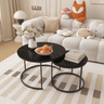 Nesting Coffee Table Set of 2, 27.6inch Round Coffee Table Wood Marble Pattern Top with Sturdy Metal Frame, End Table Side Tables for Living Room Bedroom Balcony Yard (Black)MUTUKISPACE