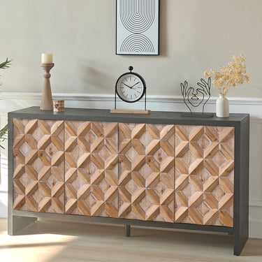 Rustic 4 - Door Wood Cabinet with Geometric Pattern – Modern Storage Solution for Any SpaceMUTUKISPACE