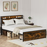 Queen Size Bed Frame with Storage Headboard and 2 Drawers, LED Lights Bed with Charging Station, Metal Platform Bed No Noise, Mattress Foundation Strong Metal Slats Support No Box Spring NeededMUTUKISPACE