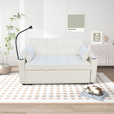 Modern Velvet Loveseat Futon Sofa Couch w/Pullout Bed,Small Love Seat Lounge Sofa with adjustable Reclining Backrest,Toss Pillows, Pockets,Furniture for Living Room,3 in 1 Convertible Sleeper Sofa BedMUTUKISPACE
