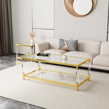 Modern minimalist style gold metal frame with acrylic leg coffee table cs - 1195MUTUKISPACE