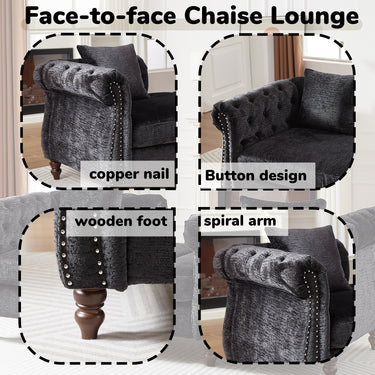 81 - inch Chenille Face - to - face Chaise Lounge with Two Pillows,Nailhead trim,Button Tufted Design and Rolled Arms for Lounge, Living room and OfficeMUTUKISPACE