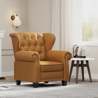 Modern Tufted Push Back Armchair Technical Leather Chair, Adjustable Single Sofa Chair with Sturdy Wood Legs for Bedroom, Living Room, Small Space(Color:ORANGE)MUTUKISPACE