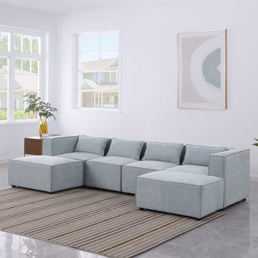 modular sofa Grayish blue chenille fabric, simple and grand, the seat and back is very soft. this is also a KNOCK DOWN sofaMUTUKISPACE