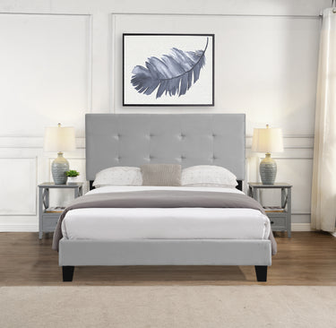 Full Size Upholstered Platform Bed Frame with pull point Tufted Headboard, Strong Wood Slat Support, Mattress Foundation, No Box Spring Needed, Easy Assembly, GrayMUTUKISPACE