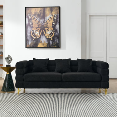 81 Inch Oversized 3 Seater Sectional Sofa, Living Room Comfort Fabric Sectional Sofe - Deep Seating Sectional Sofa, Soft Sitting with 3 Pillows for Living Room,Bedroom,Office, Black teddy(W834S00035)MUTUKISPACE