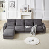 128 - inch Corduroy With Cup Holder Super Large L - Shaped Sofa, Movable Footrest, Four Waist Pillows And Four Back Cushion, With USB Port And T - pyce PortMUTUKISPACE