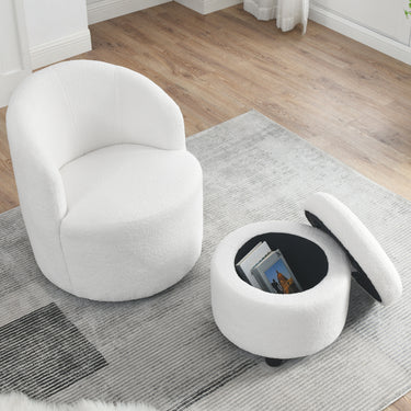 Welike Swivel barrel chair, living room swivel chair with round storage chair, 360 ° swivel club chair, nursery, bedroom, office, hotel with upholstered modern armchair, teddy fabricMUTUKISPACE