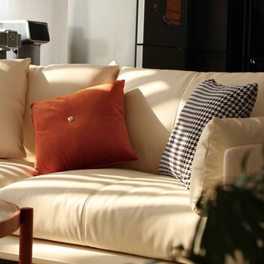 Luxurious Beige Genuine Leather Sofa with Down Cushions - Faux Leather Option Available Hersa - 1619MUTUKISPACE