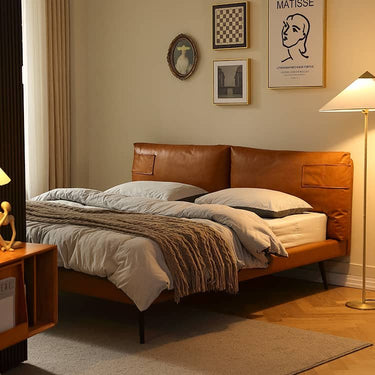 Luxurious Bed Frame - Rich Brown Faux Leather vs Genuine Leather Options Hersa - 1625MUTUKISPACE