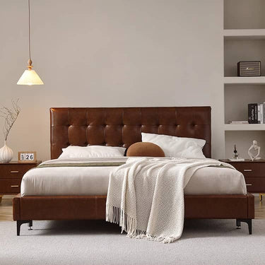 Luxurious Dark Brown Faux Leather Bed Frame - Sophisticated Design and Ultimate Comfort Hersa - 1627MUTUKISPACE