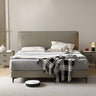 Stylish Grey Faux Leather Bed - Modern Design with Genuine Leather Accents Hersa - 1628MUTUKISPACE