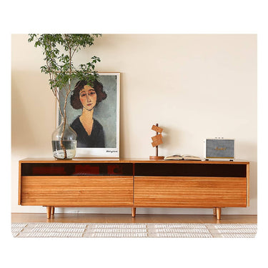 Stylish Natural Cherry & Beech Wood TV Cabinet with Glass Doors Hersa - 1630MUTUKISPACE