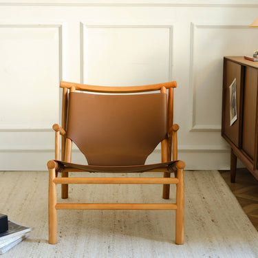 Elegant Brown Ash Wood Chair with Faux Leather Upholstery Hersa - 1632MUTUKISPACE