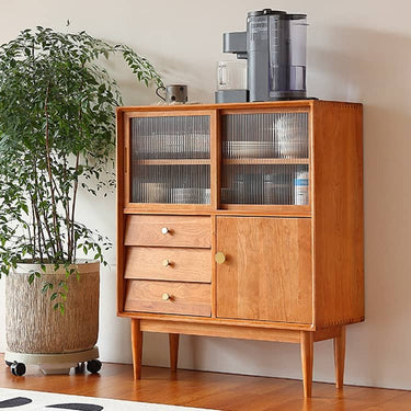 Elegant Cherry and Beech Wood Cabinet with Stylish Glass Accents Hersa - 1635MUTUKISPACE