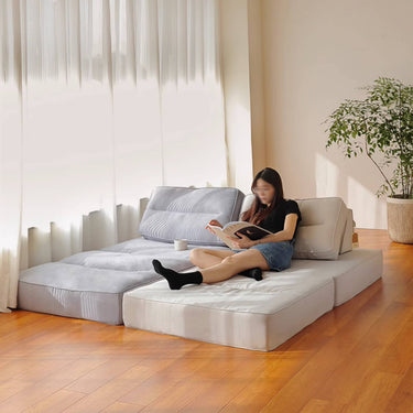 Elegant Beige and Light Blue Sofabed - Premium Cotton and Linen Upholstery Hersa - 1639MUTUKISPACE