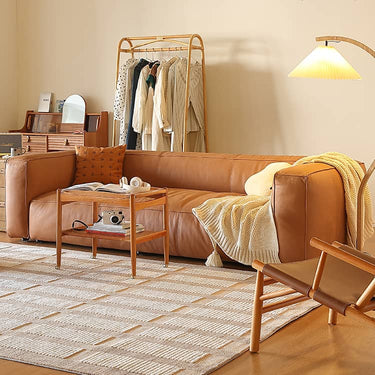 Luxurious Brown Solid Wood Sofa with Premium Genuine Leather and Down Filling Hersa - 1647MUTUKISPACE