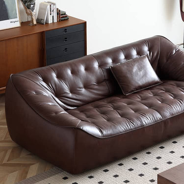 Luxurious Dark Brown Leather Sofa - Genuine Comfort with Faux Leather Durability Hersa - 1649MUTUKISPACE