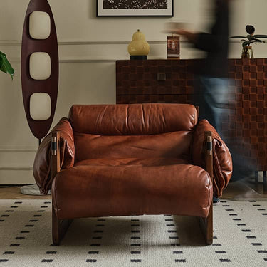Luxurious Dark Brown Genuine Leather chair with Ash Wood Frame - Supreme Comfort & Style Hersa - 1650MUTUKISPACE