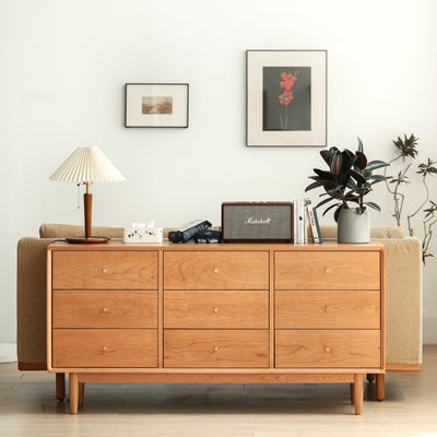 Solid Wood 9-Drawer Dresser in Cherry or Oak – Minimalist Style xbjj-gljdg-chest