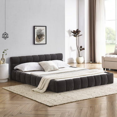 Queen Upholstered Platform Bed with Chenille Fabric, Headboard, No Box Spring Needed, Dark GreyMUTUKISPACE