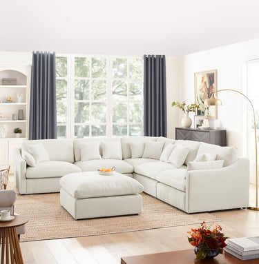 6 - Seats Modular L - Shaped Sectional Sofa with Ottoman,10 Pillows, Oversized Upholstered Couch w/Removabled Down - Filled Seat Cushion for Living Room, Chenille BeigeMUTUKISPACE