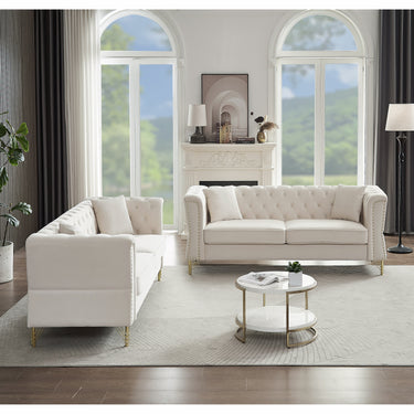 3 - seater + 3 - seater Combination Sofa Tufted Couch with Rolled Arms and Nailhead for Living Room, Bedroom, Office, Apartment, four pillowsMUTUKISPACE