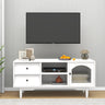 Living Room White TV Stand with Drawers and Open Shelves, A Cabinet with Glass Doors for StorageMUTUKISPACE