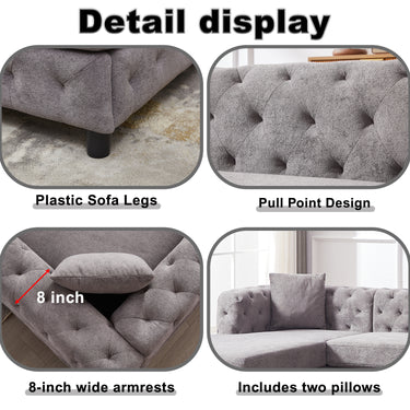 126 - inch Modern Style Chenille Three Piece Sofa, Pull Point Design U - shaped Sofa two Chaise Longue Seats, two Pillows and Plastic Feet, Suitable for Living room, Bedroom, Lounge and Projection RoomMUTUKISPACE
